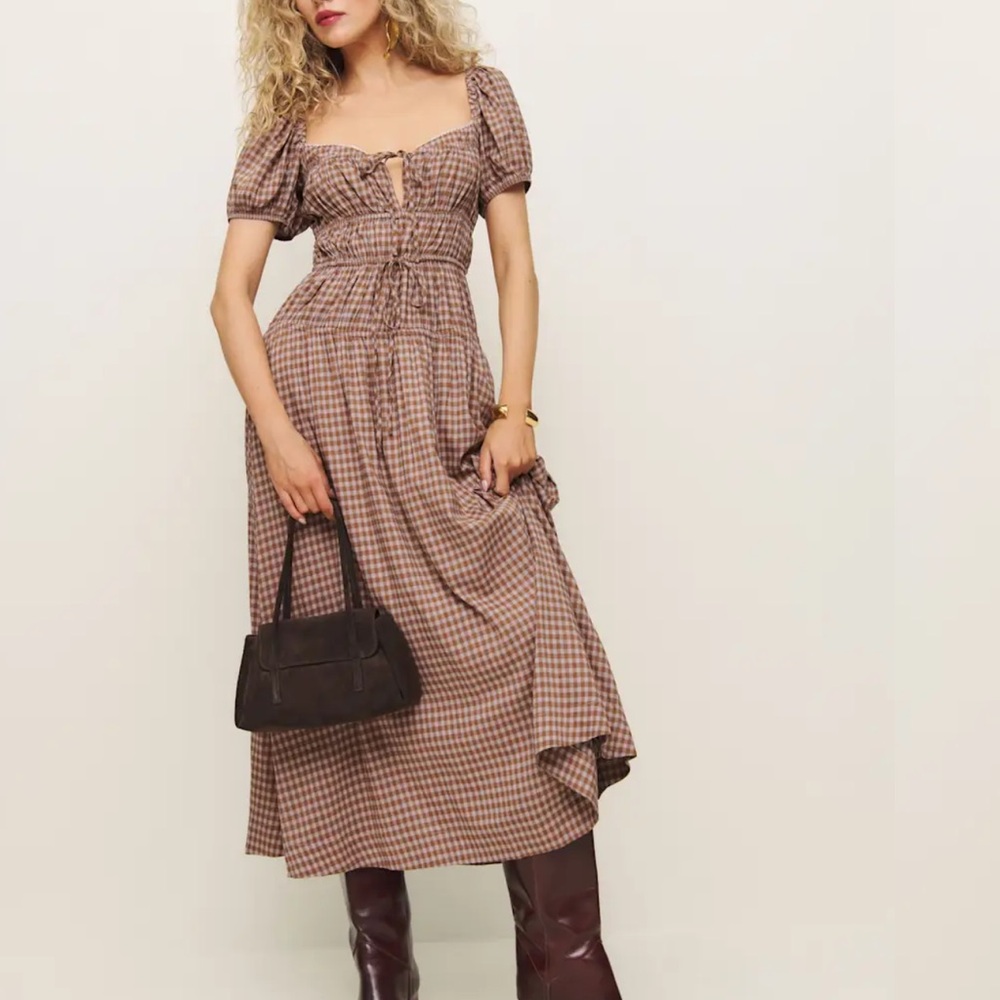 Reformation Brown Checkered Dress